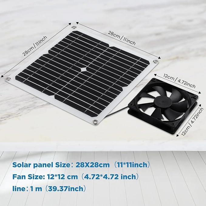 SUNYIMA Solar Panel Fan Kit 12W Weatherproof Solar Panel with DC Fan for Small Chicken Coops Greenhouses ShedsPet Houses Window Exhaust (Single Fan)
