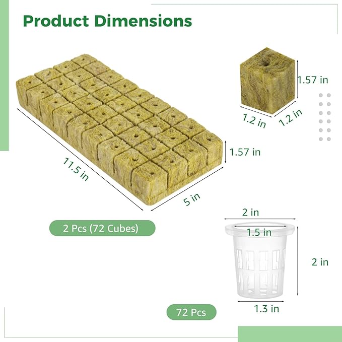 72 Cubes &amp Net Pots Set for Hydroponics Stonewool Starter Kit Quick Seed Germination Water Retention for Seedling Growth