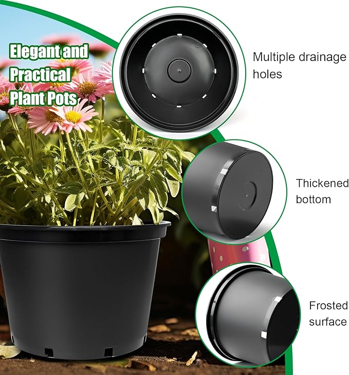 7 Gallon Plastic Nursery Pots 15 Inch Large Plastic Pots for Plants Round Plant Pots with Drainage Holes Flower Pots for Outdoor Indoor Plants Gardening Gifts for Women (5-Pack Black)