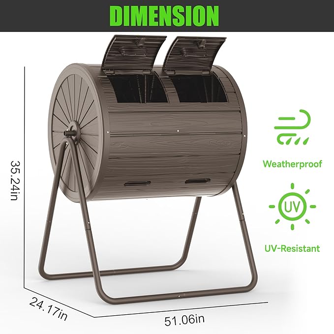 37.5 Gal Compost Tumbler - Leakproof Resin Compost Bin Outdoor | Odorless Aerating Compost for Backyard &amp Organic Gardens