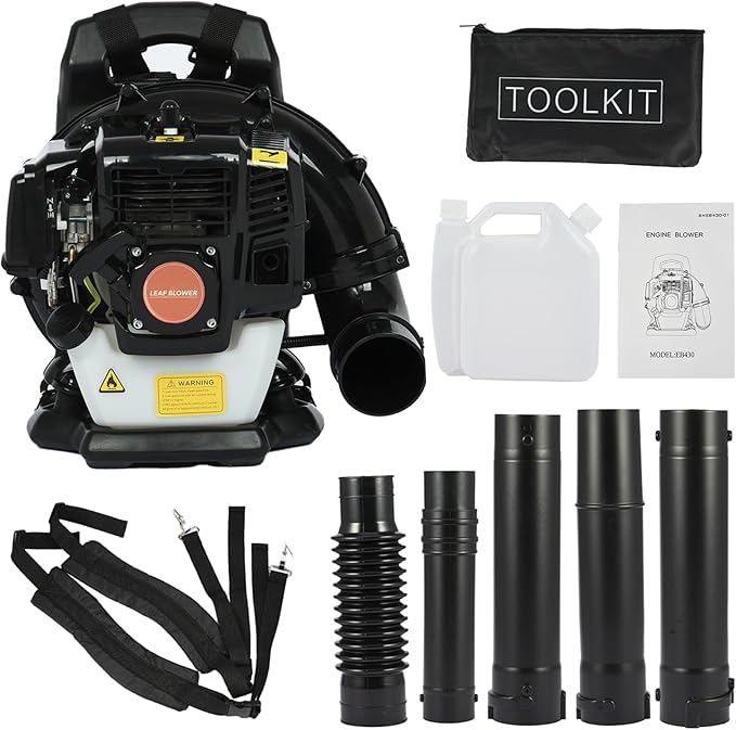 Cordless Leaf Blower 52CC Gas Powered Backpack Leaf Blower for Lawn Care Snow Blower 1.2 L Fuel Tank 6800r/min Large Air Volume Garden Outdoor Supplies Black