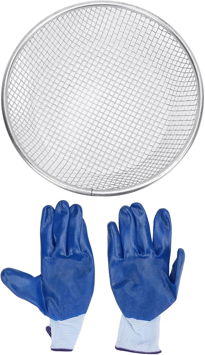 Gardening Sand Soil Compost Sifter Stainless Steel Garden Sifter with Gloves Garden Potting Mesh Sieve Sifting Pan for Gardening Sand Rocks Dirt Soil Sifter Mesh Gardening