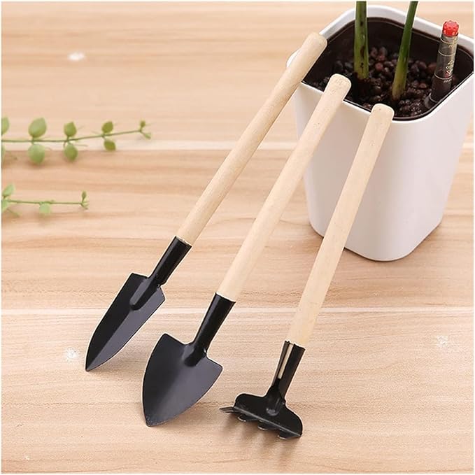 Mini Garden Tool Set 3pcs/Set Gardening Tools Wood Handle Stainless Steel Potted Plants Shovel Rake Spade for Flowers Potted Plant Seed Color : White Size : Whit