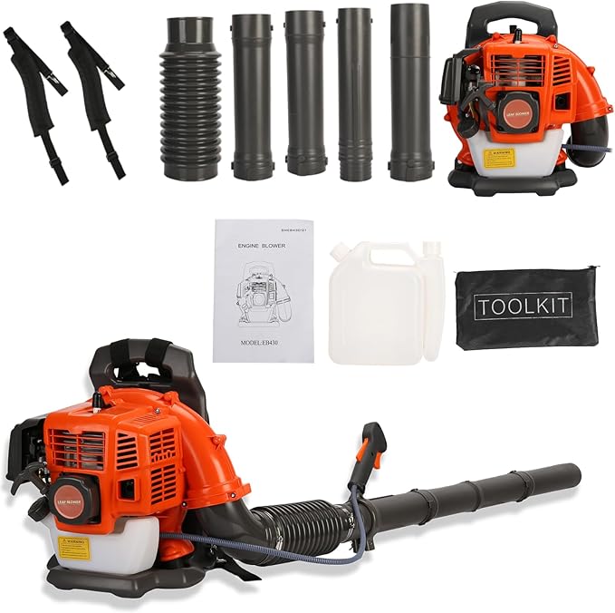Gas Powered Backpack Leaf Blower 52cc - 550 CFM Air Flow 2-Stroke Engine Ergonomic Design with Padded Backrest for Yard Garden Leaf/Snow Removal (Blower for Lawn Care)