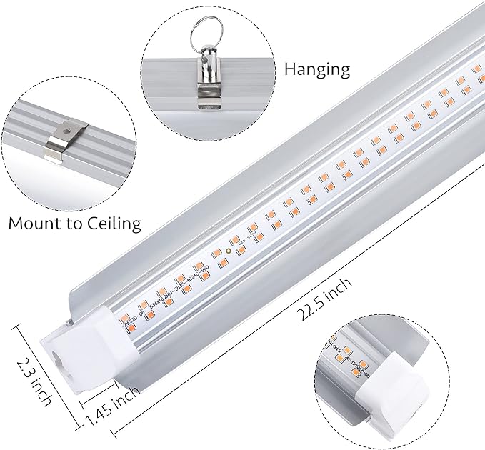 Grow Light 2ft T8100W(4 x 25W 600W Equivalent) Super Bright Full Spectrum Sunlight Plant Light LED Grow Light Strips Grow Lights for Indoor PlantsGreenhouse4-Pack