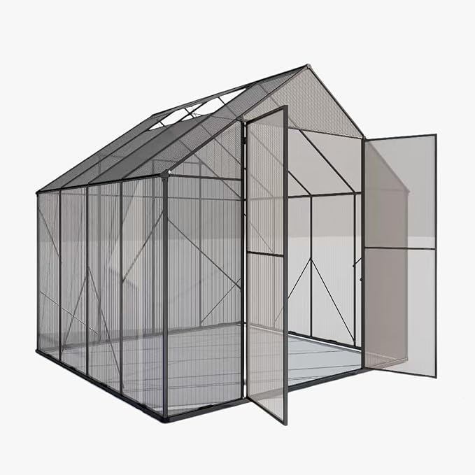 Kingdura 8x8ft Walk-in Greenhouse for Outdoors Large Polycarbonate Greenhouses with Heavy Duty Aluminum Frame Adjustable Roof Vent Lockable Door UV Protection for Outside Garden Backyard