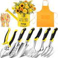 9 Pcs Garden Tools Set Gardening Gifts for Women Include 6 Heavy Duty Garden Hand Tools 1. 6L Christian Galvanized Metal Watering Can Apron Gloves Ideal Gifts for Women Mom Grandma(Yellow)