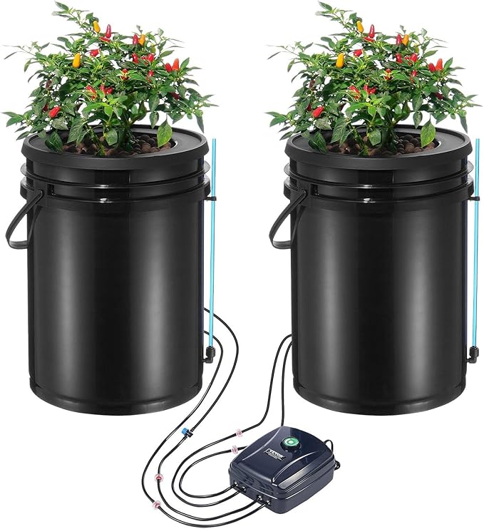 DWC Hydroponics Grow System Deep Water Culture with Top Drip 2 Buckets