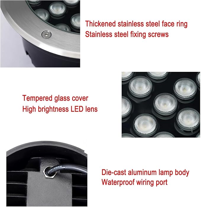 Outdoor Recessed Spot Light - LED Landscape Lights LED Buried Lights IP67 Waterproof Embedded Illumination Path Light AC 220V Round Stainless Steel Ground Spotlight Buried Garden Light(White9W)