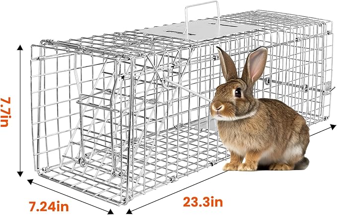 24” Humane Live Animal Trap Cage Heavy Duty Folding Catch and Release Rodent Trap for Squirrels Rabbits Stray Cats Skunks Moles Gophers Groundhogs – Galvanized Rustproof Steel