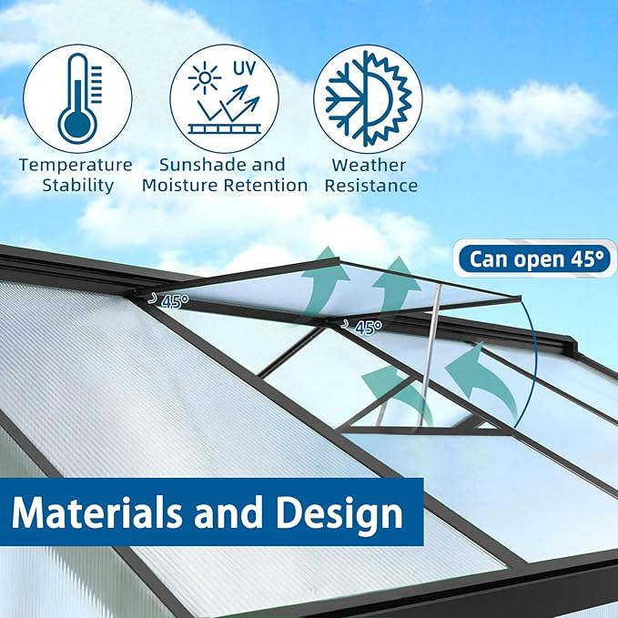 8x10 FT Outdoor Greenhouse for Winter Greenhouse Kit with Aluminum Frame Polycarbonate Panels Lockable Door Adjustable Roof Vent Heavy Duty Walk-in Design for Backyard Garden and Patio