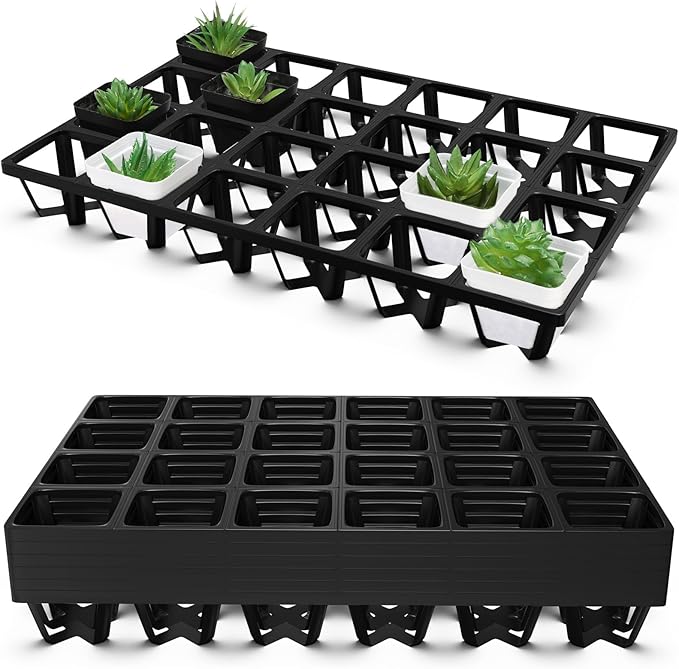 Baderke 6 Pack Flower Pot Moving Tray 24 Cell Square Nursery Pot Tray Plastic Planting Pot Carrying Trays for Moving Nursery Pot for Planting Propagation Germination Plugs Indoor Gardening