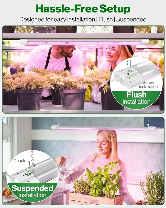 Sunco 3ft Grow Light LED 30W Full Spectrum for Seed Starting Seedling Indoor Plants Plug in Suspended Fixture Link Up to 5 Inline Switch UL/ETL 4 Pack.