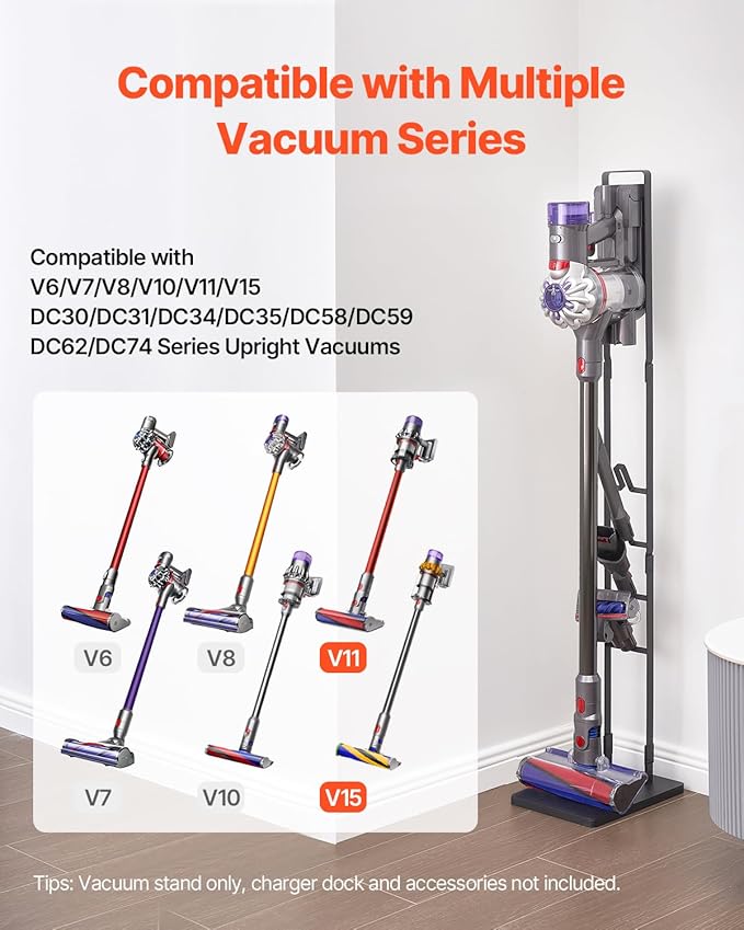 VEVOR Vacuum Stand Compatible with V6 V7 V8 V10 V11 V15 Stable Vacuum Stand Holder with 4 Hooks for DC30 DC31 DC34 DC35 DC58 DC59 DC62 D74 Cordless Upright Vacuum Cleaners &amp Accessories