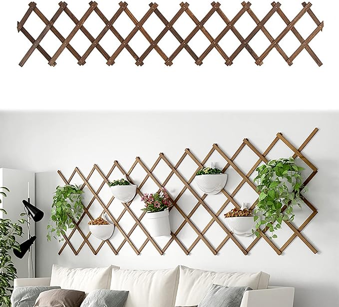 Hanging Plant Trellis Wooden Trellis Lattice Wall Planter Expandable Planter Trellis Frame Trellis Fence Support for Outdoor Plant Hanging Pots Wall Decor Patio Garden (180x34cm/70.8x13.3in)