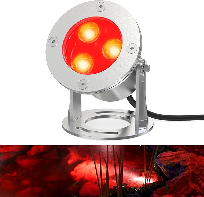 9W LED Underwater Pond Lights Red Lighting Works with 12V AC/DC Stainless Steel Light Fixture with IP68 Waterproof Rating Suitable for Ponds Waterfalls Patio &amp Garden Outdoor Landscape Lighti