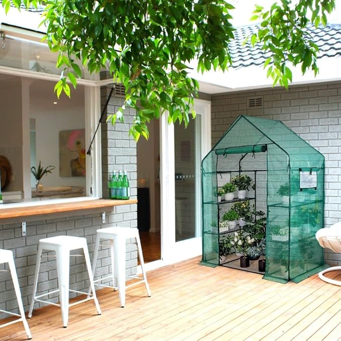 Greenhouse for Outdoors Walk in Greenhouses Heavy Duty with Durable PE Cover 2 Mesh Windows 3 Tiers 4 Shelves with Roll-up Zipper Door Indoor Portable Gardening Plant House 56'' x 29'' x 77'' Green