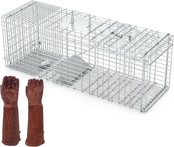 35.43 Live Animal Cage Trap with Gloves Collapsible Heavy Duty Humane Cat Catch Release Rodent Cage Trap Cage for Raccoons Beavers Groundhogs Foxes Armadillos Stray Cat