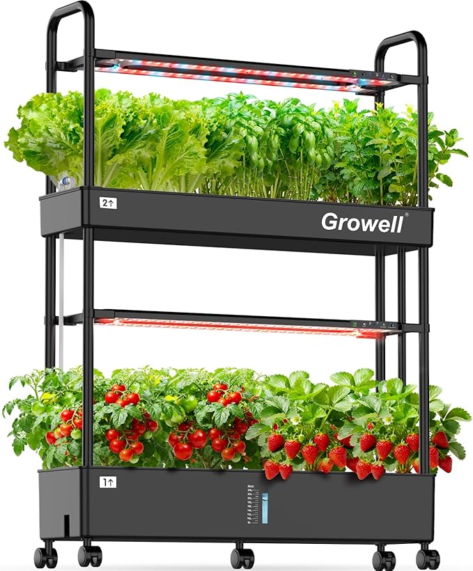 60-Pod Hydroponics Growing System Large Vertical Hydroponic Garden with Smart Full-Spectrum Grow Lights Auto Circulating Water Mobile Indoor Gardening System for Herbs Vegetables &amp Fruits