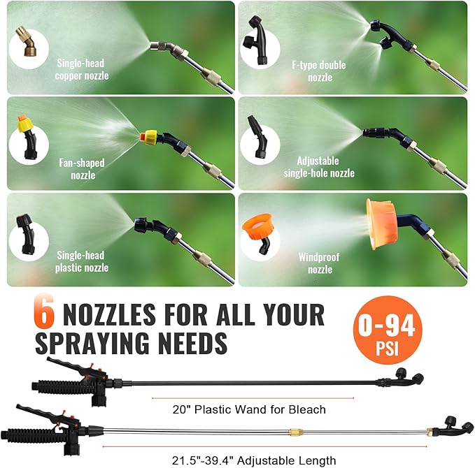 VEVOR 4 Gallon Battery Powered Backpack Sprayer with Wheeled Cart Adjustable 0-94 PSI 13FT Hose 6 Nozzles 2 Wands Included Wide Mouth Lid for Weeding Cleaning Long Spray Time Without Fatigue