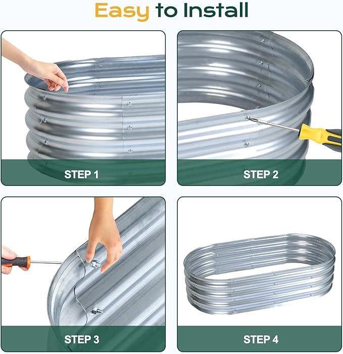 Aoodor Galvanized Raised Garden Bed Kit 3 x 2 x 1 Ft Oval Planter Box for Vegetables Flowers and Herbs Outdoor Use Silver