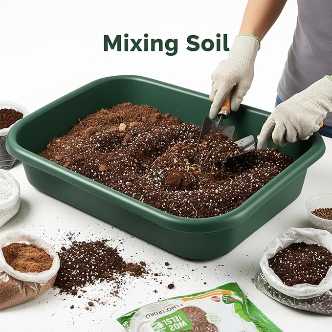 2 Pack Multi-Functional Plant Repotting Tray – Black &amp Green Large Capacity Gardening Tool Heavy-Duty PP for Seedling Pot Moving Soil Mixing Hydroponic/Soil Cultivation Transplanting