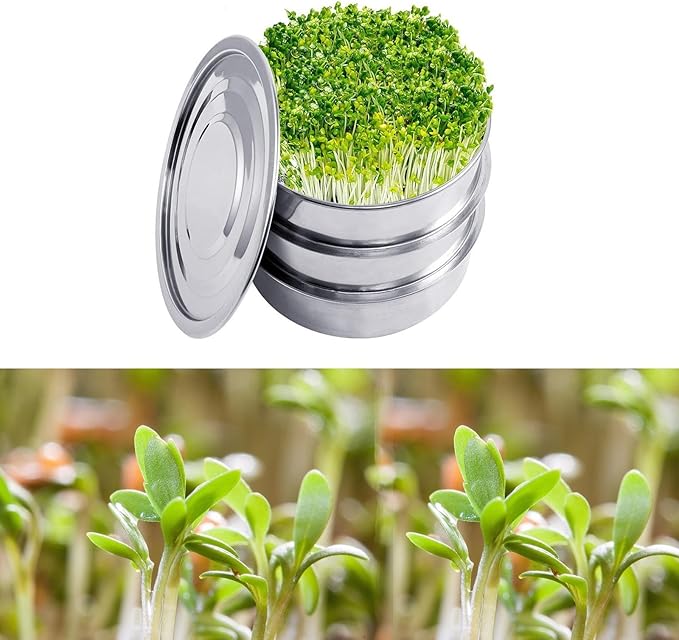 Stainless Steel Seed Sprouting KitSprouting Tray Sprouts Grower with Mesh Plant Germination Tray for Beans Alfalfa 2 mesh Plate Set