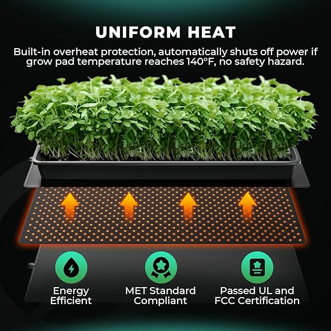MARS HYDRO TS600 100W LED Grow Light with 10''x 20.75'' Seedling Heat Mat with Thermostat for Indoor Plants Hydroponic Seed Starting Vegetables