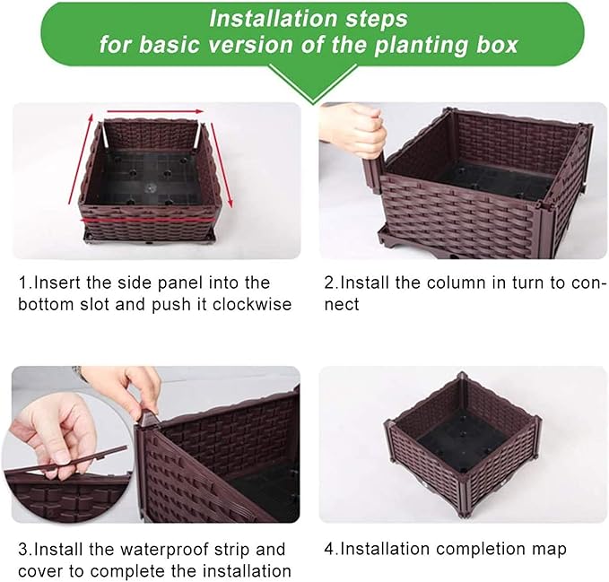 Elevated Planting Box Indoor Outdoor Planter Boxes Modern Rattan-Style Plastic Plant Stand Garden Raised Bed for Vegetables Herbs Flowers64x16x9/160x40x23cm