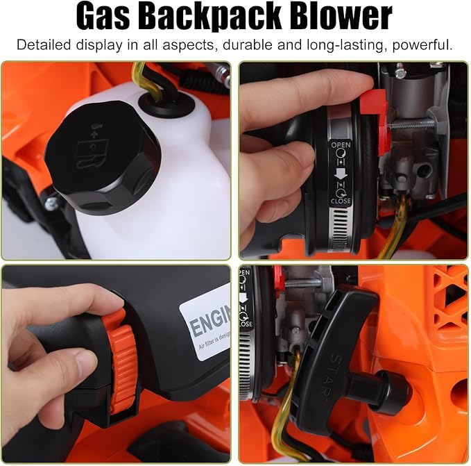 Backpack Gas Powered Leaf Blower 80CC 900CFM 2-Stroke Gas Leaf Blower 6800RPM Backpack Leaf Blowers for Lawn/Garden Care Snow/Grass Blowing from US