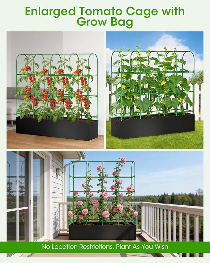 Cucumber Trellis with Grow Bags for Garden U Frame Garden Trellis for Climbing Plants Metal Plant Trellis with Garden Netting for Vegetables Flowers Fruits(5 Arches)