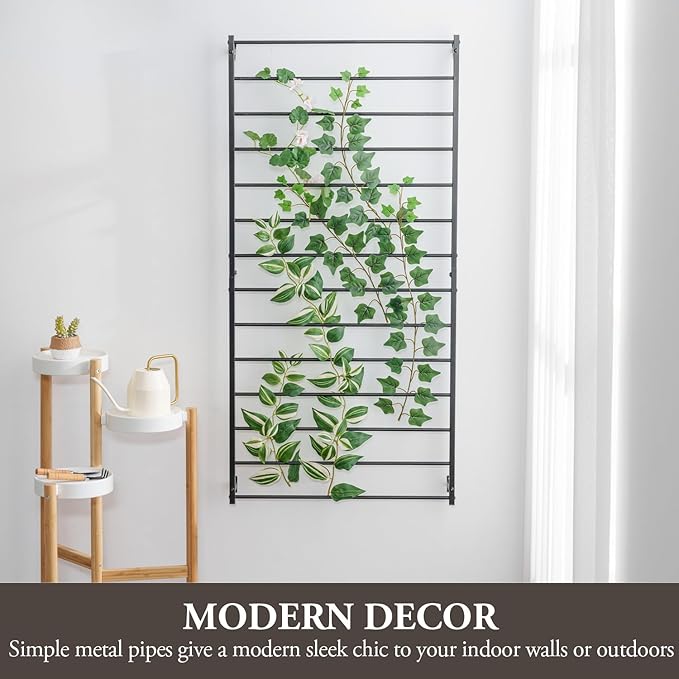 MyGift 4 Ft Tall Trellis Black Metal Wall Mounted Garden Trellis for Climbing Plants Outdoor/Indoor Large Wall Support Frame for Hanging Planters