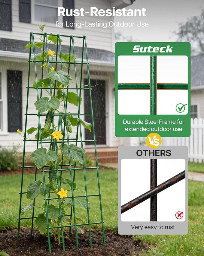 Suteck A-Frame Cucumber Trellis 59.4 2 Pack - Metal Garden Trellis for Cucumbers Peas Beans &amp Climbing Plants Foldable Outdoor &amp Indoor Vegetable Support for Raised Beds Patios &amp Back