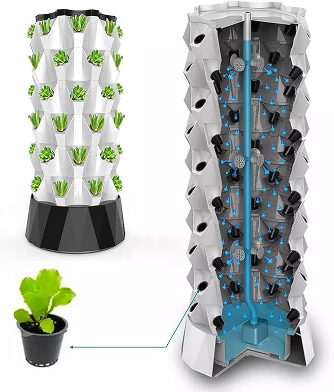 Hydroponics Growing SystemHydroponics Tower Kit Garden Hydroponic Growing Sys Vertical Tower DIY Hydroponics Farm Equipment Aeroponic for Indoor and Vegetables with Hydration Pump