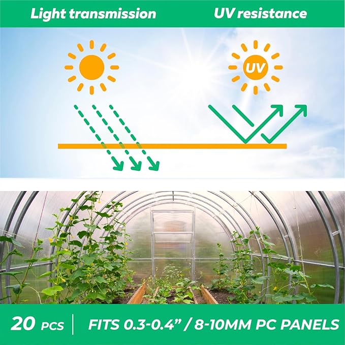 Polycarbonate Greenhouse Panels U Connector Profile - 20 Pieces 2ft Length Prevent Dust Rain &amp Moisture from Getting into Twin-Wall Greenhouse Panels Fit 10mm or 8mm Panels (U Connectors 10mm-