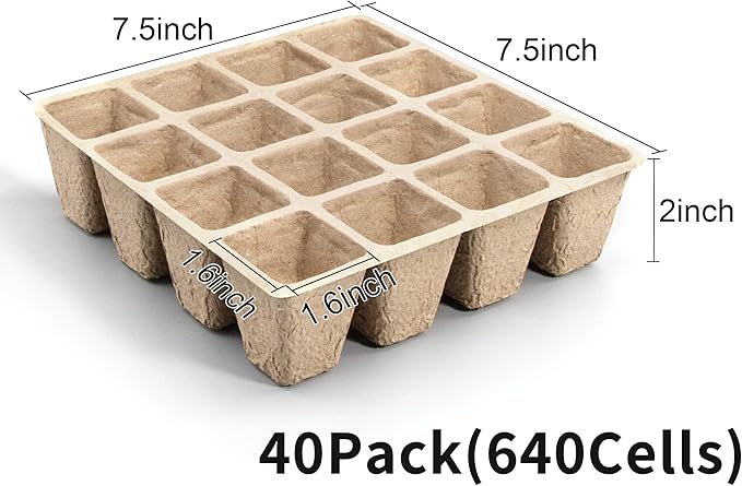 SYITCUN 640 Cells Seed Starter Tray 40 Pack Seed Starter Kit Peat Pots for Seedlings with 400 Plant Labels 2 Seed Planting Tool and 1 Spray Bottle