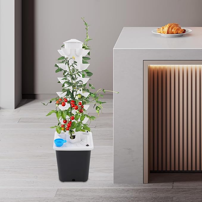Hydroponic Growing System 7-Tier 35-Plant Vegetable Planter Tower Outdoor Indoor Garden Vertical Planter Germination Kit with Water Pump &amp Intelligent Water Circulation for Gardening Lover