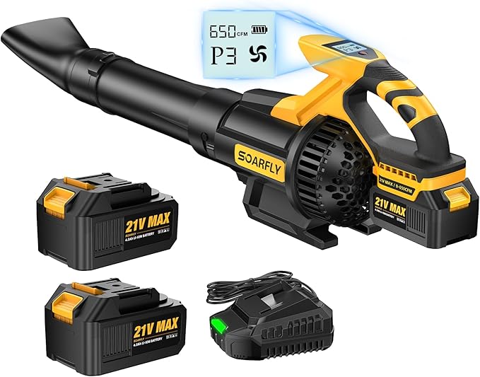 Leaf Blower Cordless 650CFM &amp 3 Speed LevelsElectric Cordless Leaf Blower with LCD DisplayBlowers for Lawn Care with 2 * 4.0Ah Battery PoweredBlowers for Lawn CareYard Blowing Leaves Dust