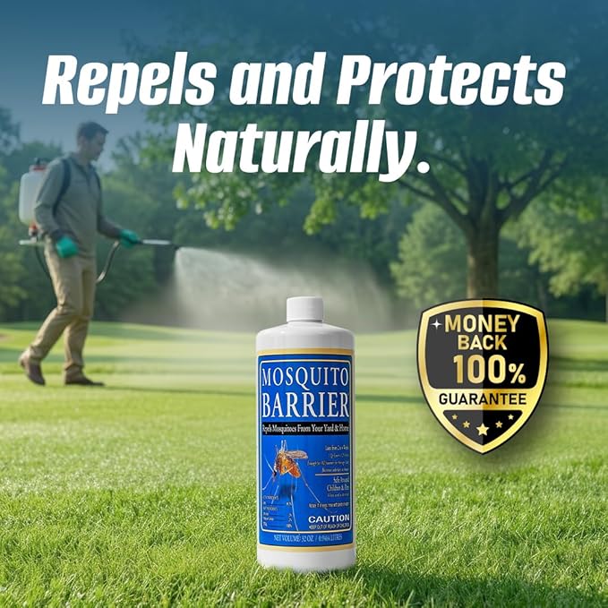 Liquid Garlic Mosquito Repellent Concentrate 32 fl oz (2 Pack) – Professional Outdoor Treatment for Lawns Landscapes &amp Perimeter Areas – Yard &amp Home Mosquito Protection