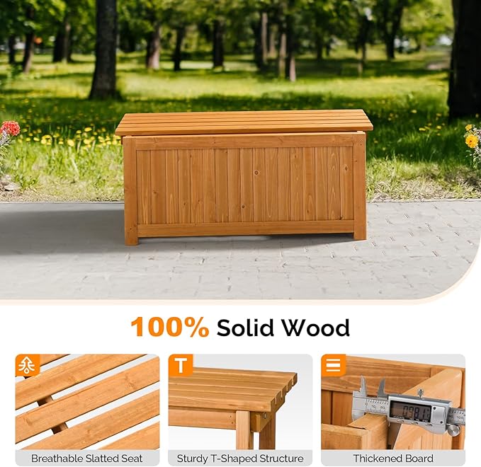 VINGLI 41 Raised Garden Bed with Wooden Bench Lid Multi-Functional Rectangular Wood Planter Box Cedar Wood Outdoor Planter Boxes for Flower Vegetable Herb Gardening