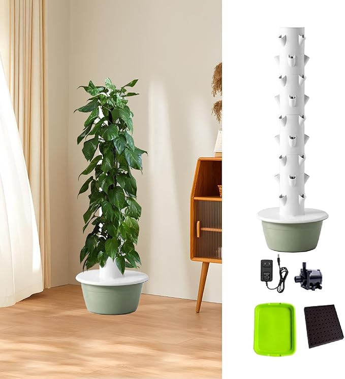 Hydroponic Tower Hydroponics Growing System Kit Eco Friendly Space Saving Vertical Garden Planter for Flowers Gardening Lover Green Size L