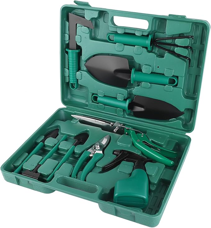 GLOGLOW Garden Tool Set Iron Material Gardening Kit with 10 Essential Tools for Outdoor Garden and Yard Use