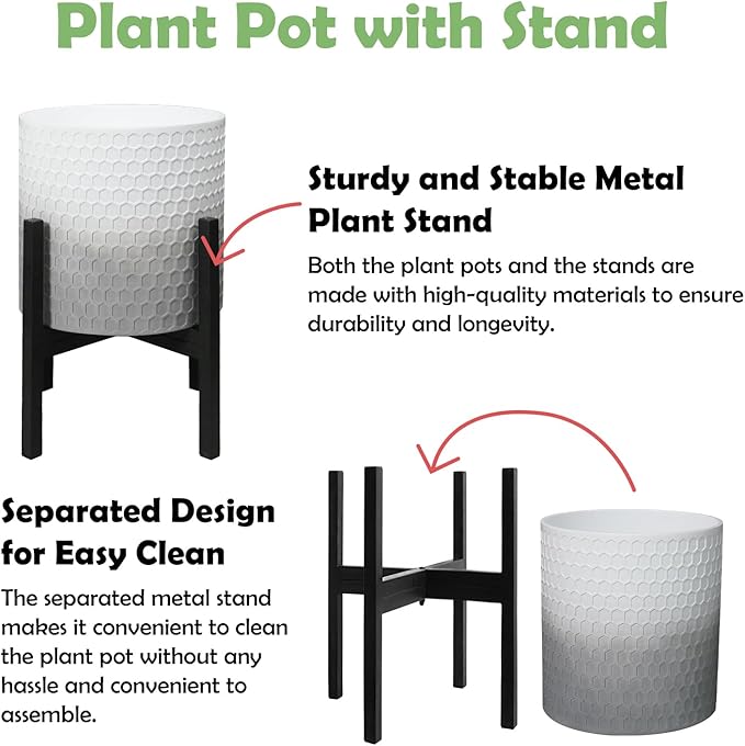 10 &amp 12 Inches Planters with Metal Sand for Indoor Plants Set of 2Decorative Plant Pots with Holder Outdoor Flower Pots with Legs Modern Garden Pot with Drainage Holes for Snake Plant House pl