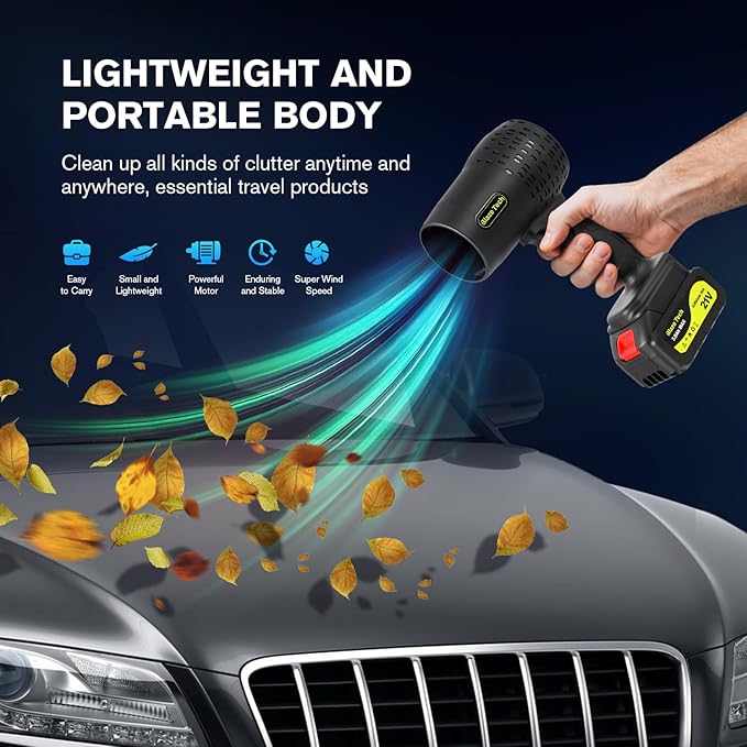 Cordless Leaf Blower 300000RPM Handheld Blower 2 X 3.0Ah Batteries and Charger Included Portable Lawn Sweeper for Patio Cleaning Car Window and Dust