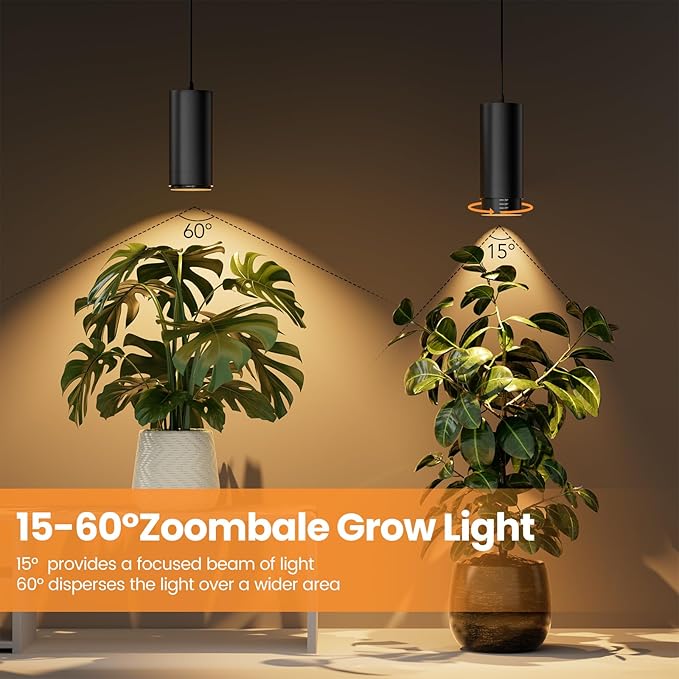 Remote Control Hanging Grow Lights for Indoor Plants 30W Hanging Plant Light with Auto On/Off Timer Full Spectrum LED Grow Light 3000K-5000K Dimmable Plug in Pendant Hanging Lights Black