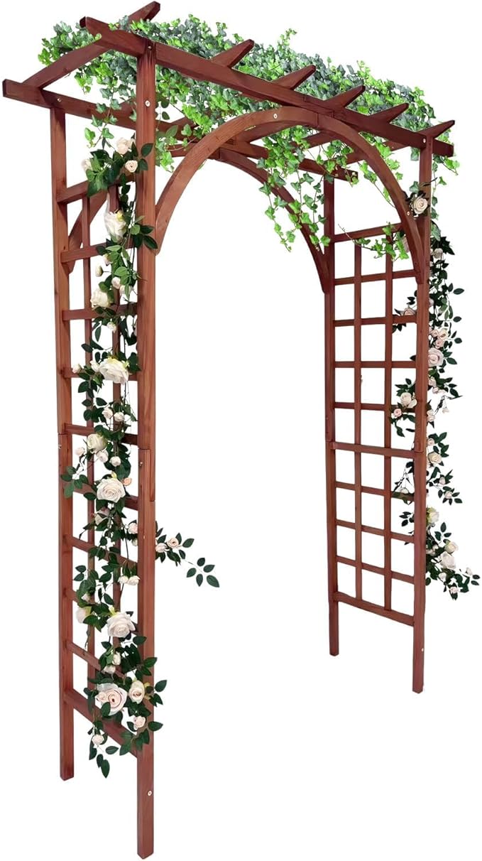 85 Wooden Garden Arbor Arch 7 ft Wood Garden Trellis with Arched and Flat Top Outdoor Walkway Arbor Stand for Plant Climbing Wedding Ceremony Decoration Pergola Patio Lawn Backyard Party