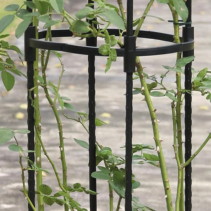 FAVOMOTO Metal Garden Trellis Obelisk for Climbing Plants 8mm Black U-Shaped Pipe Vine Support Frame 120cm Tall Outdoor Plant Climbing Structure for Roses and Vegetables