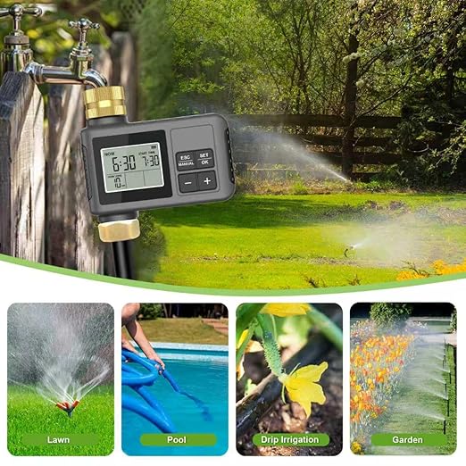 120 Ft Drip Irrigation System with Smart Water Timer – Automatic Garden Watering Kit with Solid Brass Metal Connectors 360° Adjustable Nozzles &amp Bendable Tubing for Garden Greenhouse &amp Lawn