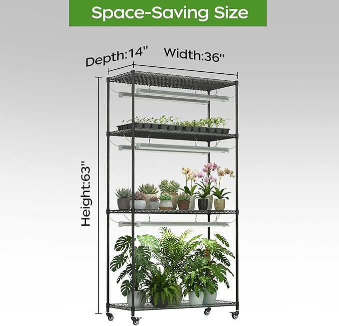 Plant Stand with Grow Lights 4-Tier Plant Shelf 6 Sets 3-Color LED Grow Light with Timer Wide Plant Rack for Indoor Gardening Seed Starting Herbs &amp Flowers 36 W x 14 D x 63 H