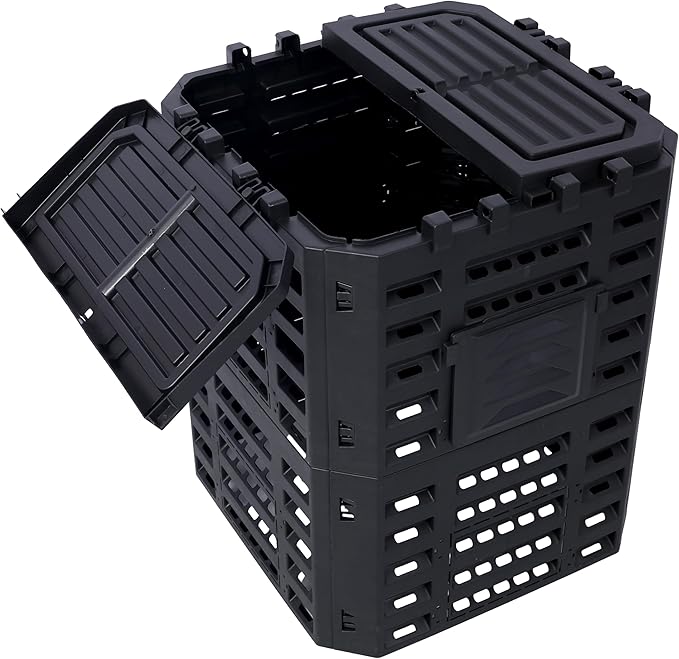 Garden Composter Bin Made from Recycled Plastic – 90 Gallons (340Liter) Large Compost Bin - Create Fertile Soil with Easy Assembly Lightweight Aerating Outdoor Compost Box